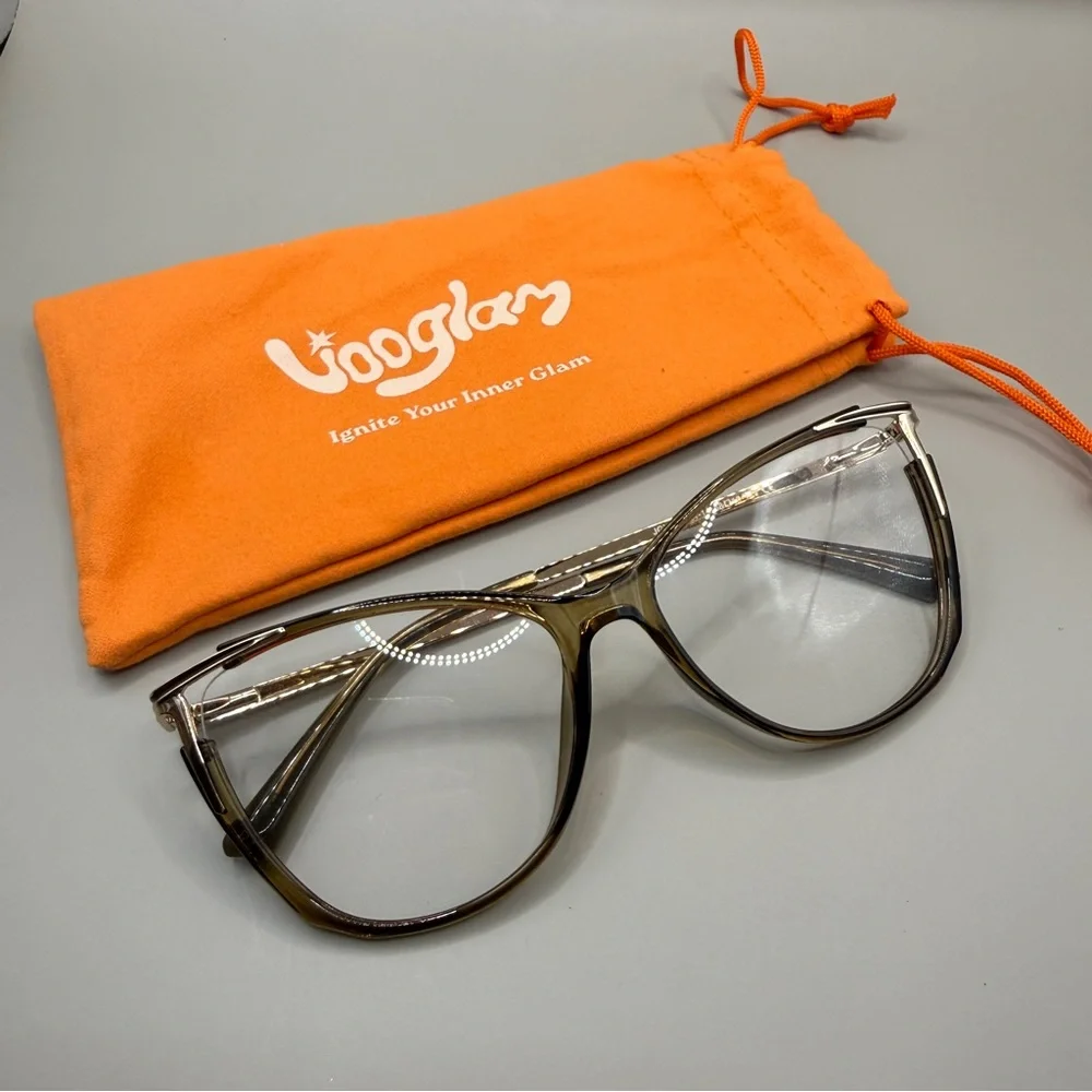 Vooglam Metallic Silver Eyeglass Temple Arm Frame, no Prescription